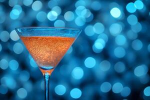 Vibrant Cocktail Against a Blue Bokeh Background for Party and Celebration Designs photo