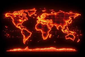 Futuristic Glowing World Map in Red for Technology and Innovation Concepts photo