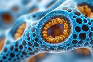Abstract Molecular Structure with Blue and Orange Pattern for Scientific Visualization and Design photo