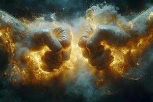 Dynamic Power Clash Concept with Fiery Energy for Inspirational Design photo