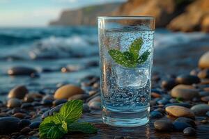 Refreshing Mint Soda by the Seashore - Perfect for Summer Relaxation and Coastal Inspirations photo