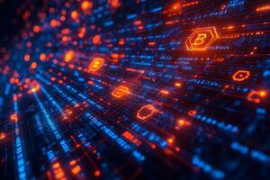 Futuristic Bitcoin Blockchain Network with Digital Data Visualization photo