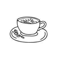 Cappuccino Coffee Cup isolated on white background. Black and white Sketch illustration in Doodle style. Ideal for beverage branding, cafe menu and graphic design projects. vector