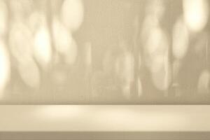 Minimal Empty Table with Light Beige Bokeh on Concrete Wall Background photo