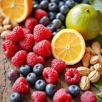 Fresh Raspberries Blueberries and Citrus Fruits Healthy Food photo