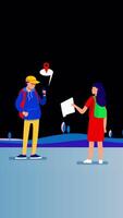Happy Guys Travelers With Backpacks Looking At Map On Smartphone On Vertical On Alpha Channel 2D Cartoon Animation video