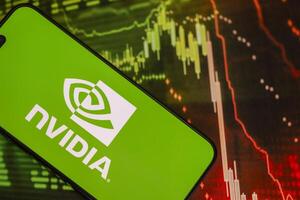 KYIV, UKRAINE - JANUARY 29, 2025 Nvidia logo displayed on smartphone. Nvidia is a global leader in artificial intelligence hardware photo