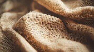 Rustic Burlap Fabric with Loose Threads and Stains photo