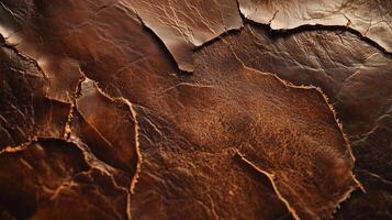 Torn leather patch with jagged edges and a distressed surface photo