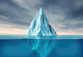 iceberg floating in the ocean with clouds in the background photo