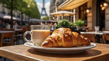 Classic Parisian Breakfast with Croissant and Cafe au Lait photo