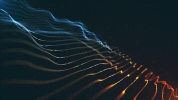 Tech background with a smooth flowing blue and gold fractal wave of glowing light beams rippling towards the camera. This abstract technology animation is full HD and a loop. video