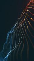 Tech background with a smooth flowing blue and gold fractal wave of glowing light beams rippling towards the camera. This vertical abstract technology animation is full HD and a loop. video