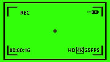 Camera Viewfinder with blinking rec icon. Camera one minute recording screen on Green Background. 4K . video