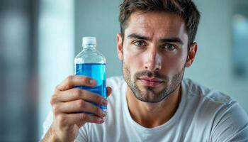 A man holding a bottle of water photo