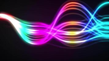 Rainbow colored light streams flow in a wave pattern on a black background video