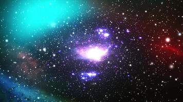 galactique espace Contexte avec coloré nébuleuse, étoiles, et embrasé lumière groupes. dynamique et cosmique atmosphère dans bleu, rouge, et violet tons, idéal pour introduction, sortie, ou présentation superpositions video