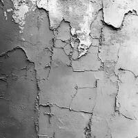 Close-up view of a textured concrete surface revealing intricate patterns of peeling paint and uneven surfaces, highlighting the passage of time and weathering effects photo