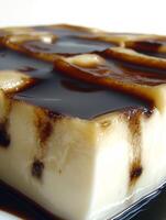 This luxurious creamy bavarian cream dessert captivates with its silky texture, generously drizzled with rich chocolate sauce, inviting sweet indulgence at any time of day photo