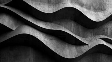 Textured concrete surface presents flowing wave patterns, creating an abstract visual effect. The monochrome design enhances the modern and artistic ambiance, inspiring creativity photo
