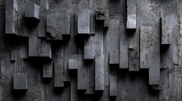 The composition features a textured concrete surface characterized by varying geometric shapes and sizes, creating an abstract visual depth and intriguing patterns within the space photo