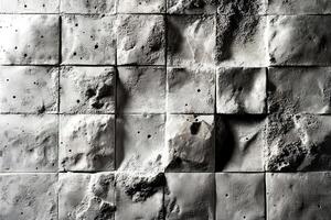This abstract composition features a concrete surface divided into square tiles, revealing a blend of textured patterns and organic imperfections, creating a striking visual effect photo