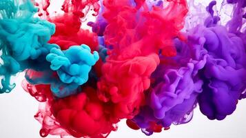 Dynamic colorful splashes create an abstract background, blending shades of red, purple, and turquoise. The vivid hues merge and flow, crafting an energetic visual experience photo