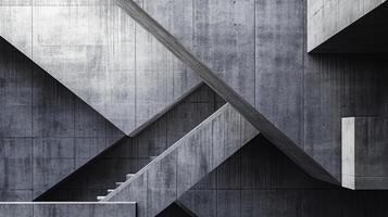 The concrete surface features intricate geometric shapes and lines, creating a visually striking, modern abstract background that emphasizes texture and depth photo
