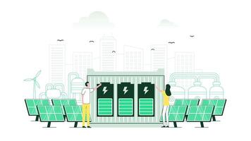 Renewable green energy with solar panels. Eco friendly electricity resources from a power plant factory. Motion graphic animation with minimalist color. video