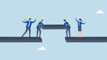 Build business bridge connect path together, 4k animation of professionals collaborate to create the pathway for connection. video