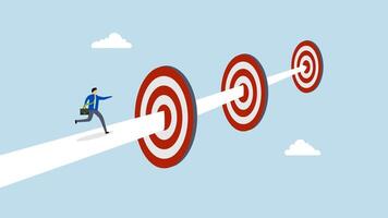 challenge to achieve targets and business goals, 4k animation of confidence entrepreneur navigating an arrow path towards goals. video