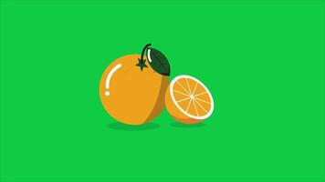 Orange and slice with leaf simple 2d animation on green screen background video
