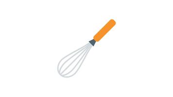 Animated whisk with orange handle perfect for kitchen utensil concepts, cooking blogs, culinary design elements, and food related projects or backgrounds. video