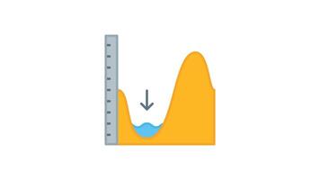 Animated water level decreasing graph with ruler measuring decline, suitable for environmental reports, climate change articles, and scientific presentations video
