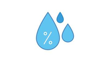 Animated three blue water drops with one showing percent humidity. Perfect for weather related designs, humidity measurement concepts, and climate change visuals video
