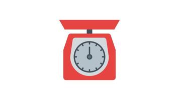Animated, red kitchen scales with a measure face, suitable for kitchen and cooking themes stock photos, illustrations, and designs. Great for time management concepts. video