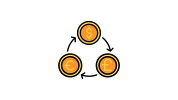 Animated dollar, euro, and pound currency exchange cycle diagram. Suitable for financial blogs, articles, educational materials, and presentations on currency exchange video