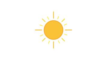 Animated sun with bright rays shining down, symbolizing warm weather. Perfect for summer themed designs, weather reports, and vacation advertisements video