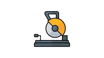 Animated chopping saw with rotating blade for metal cutting, a powerful work tool suitable for construction and manufacturing projects video