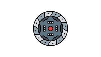 Animated round clutch with teeth and a red center. Suitable for technology, machinery, industrial concepts, engineering diagrams, mechanical illustrations, and modern designs video