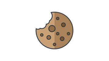 Animated brown cookie with a bite taken out and chocolate chips, perfect for bakery and dessert concepts, food blogs, and cooking recipe backgrounds video