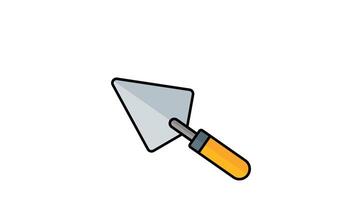 Animated icon of a cement trowel with a wooden handle, ideal for illustrating construction, masonry, building tools, DIY projects, and architectural themes in digital projects video
