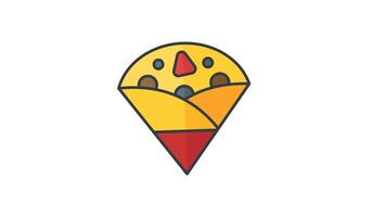 Colorful animated icon of a crepe with toppings, designed in a flat style. Perfect for food related projects, menus, or digital applications video