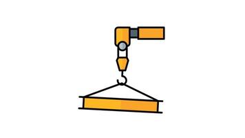 Animated crane lifting a rectangular yellow object. Suitable for construction, industry, heavy lifting, machinery, and engineering concepts in designs video
