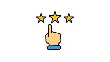 Animated rating review concept with hand pointing to center star. Suitable for reviews, feedback, customer satisfaction illustrations video