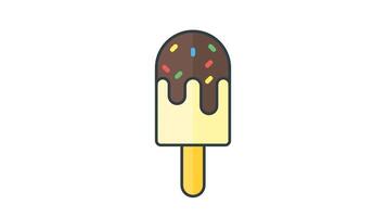 Animated ice cream stick coated in chocolate and topped with colorful sprinkles, ideal for marketing campaigns, menus, blogs, and summer themed creative projects video