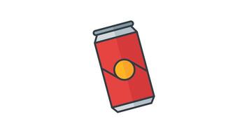 Animated red soda can featuring a yellow circle, with an aluminum top and bottom, suitable for food and beverage packaging designs or product labels video