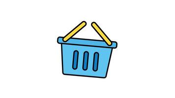 Animated shopping basket with three vertical slots and two yellow handles, ideal for organizing desk supplies or storing small items neatly video