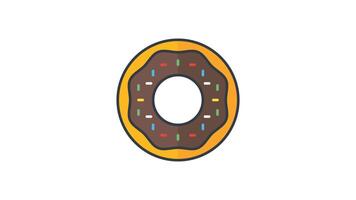 Animated icon of a chocolate donut with colorful sprinkles, designed in a modern flat style. Ideal for food related projects, apps, or digital content. video