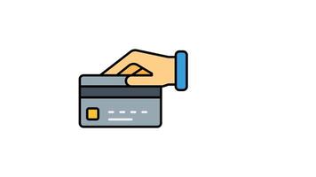 Animated hand holding credit card with black outline and blue sleeve, ideal for finance, payment, banking concepts in design projects video